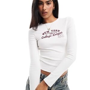 Miss Selfridge New York College League graphic tee in ecru